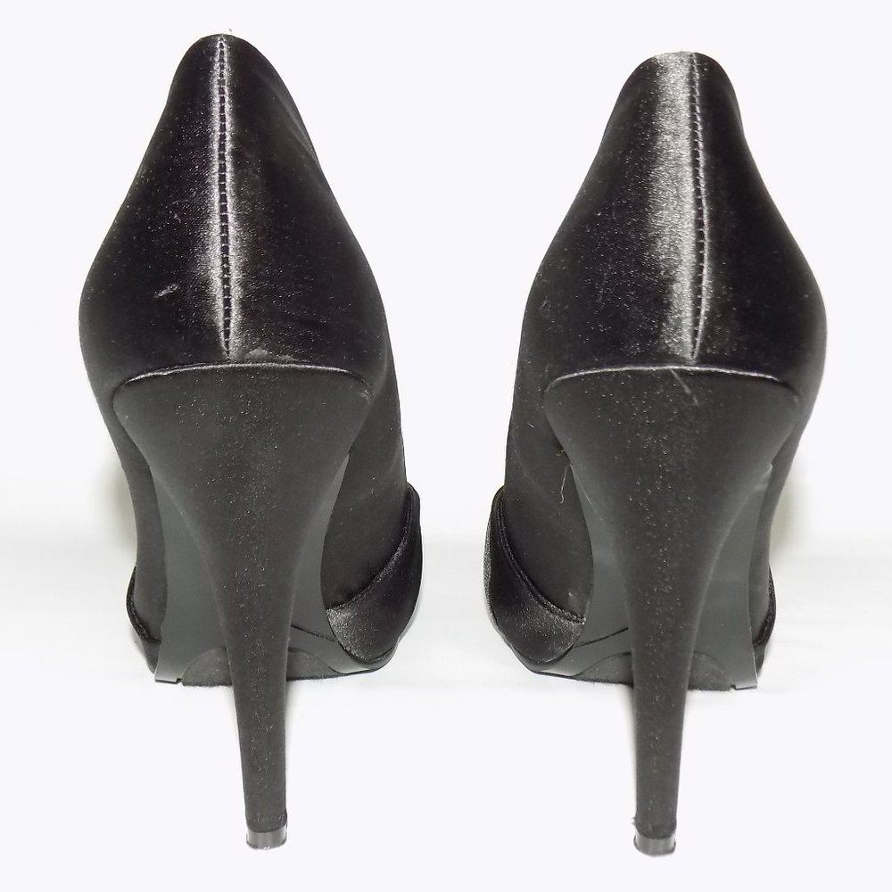 Nine West Women's Black Satin Open Toe Tracyo Heel - Picture 7 of 8
